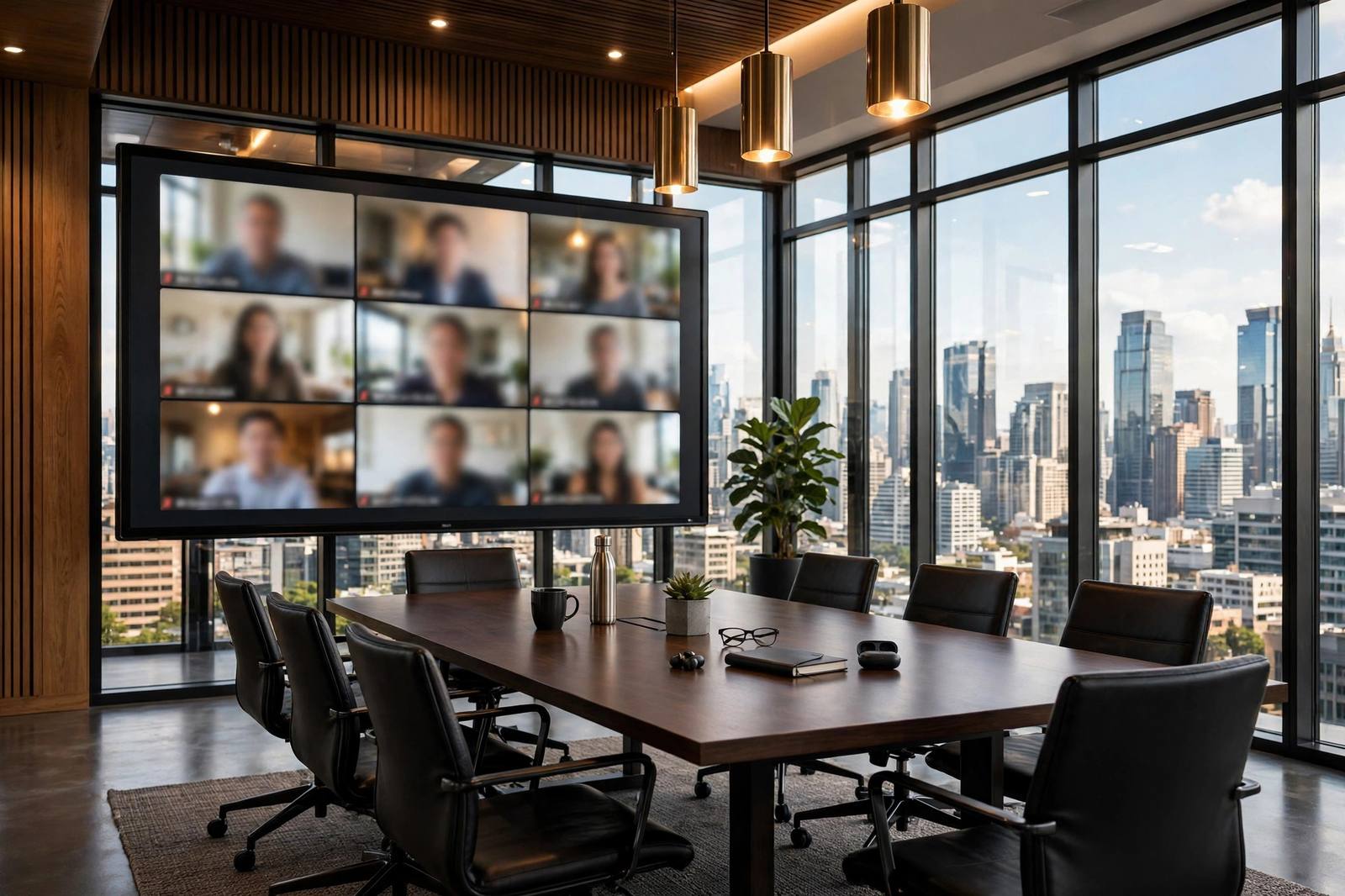 Modern boardroom with installed AV and conferencing technology