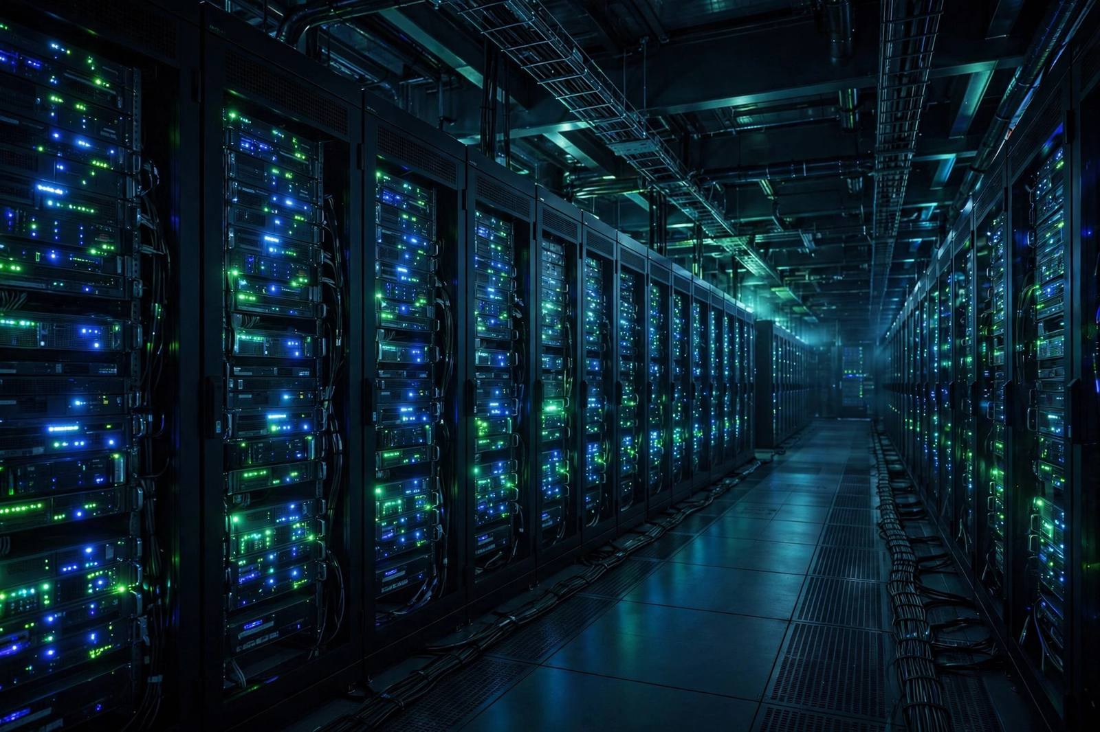 Server room with rack-mounted equipment